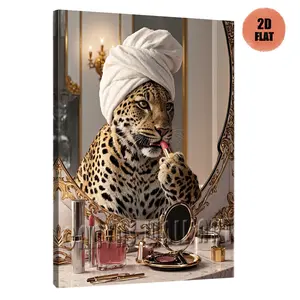 Vintage Modern Leopard Printed Canvas Wall Art, Framed Poster for Home Office Bedroom Bathroom Decor, Elegant Animal Art for Women's Space