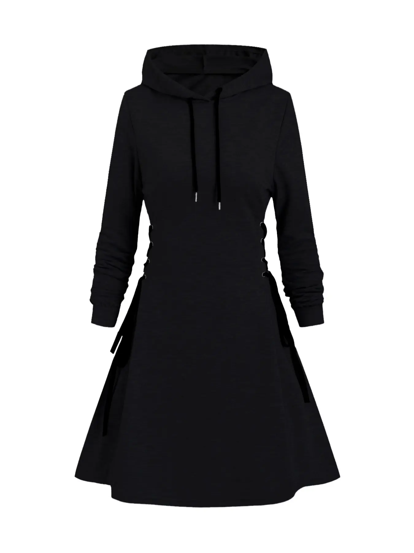 Women's Cartoon Pumpkin Print Lace Up Side Drawstring Hooded Dress, Fashion Casual Party Dress Halloween Themed  Ruched Long Sleeve Sweatshirt Hooded Dress for Daily Holiday Outdoor Wear, Women Dress for Fall & Winter, Womenswear, Lady