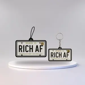 Inspirational Luxury Car Air Freshener & Keychain Bundle – “Essentials by Mery” Collection for Motivation & Positive Energy (Rich AF – New Car)