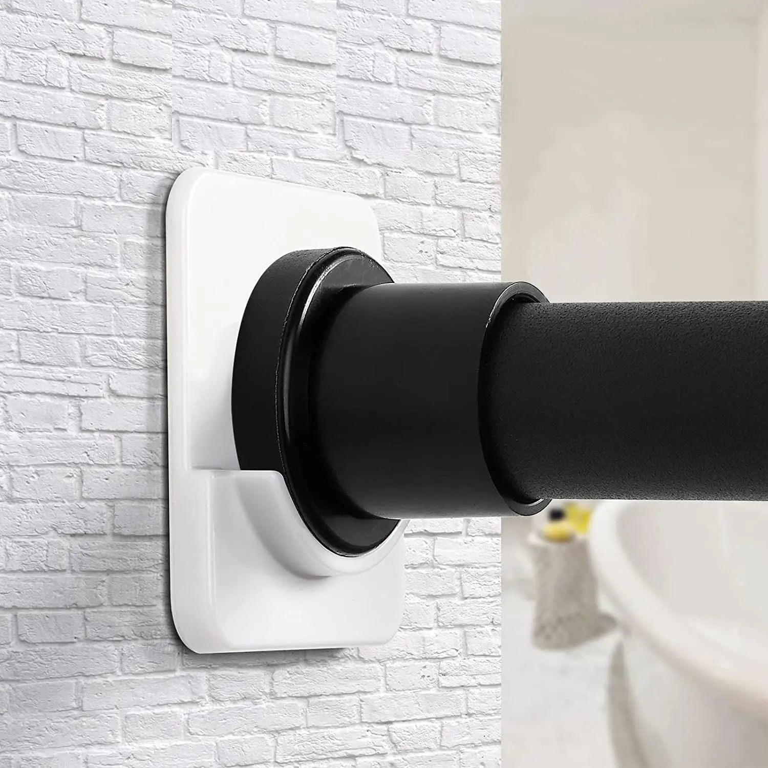 Extra-Large Adhesive Shower Curtain Rod Tension Holder | No Drilling, Sticking them up Or Easy places to drill for a fixture | Strong Hold | 2 Pack, White (Rod Not Included)