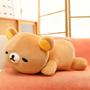 Chubby Rilakkuma Plush Toy Lying Down Pose Pillow Bear Cute Companion Comfort Doll Soft Sofa Cushion Room Decoration Gift
