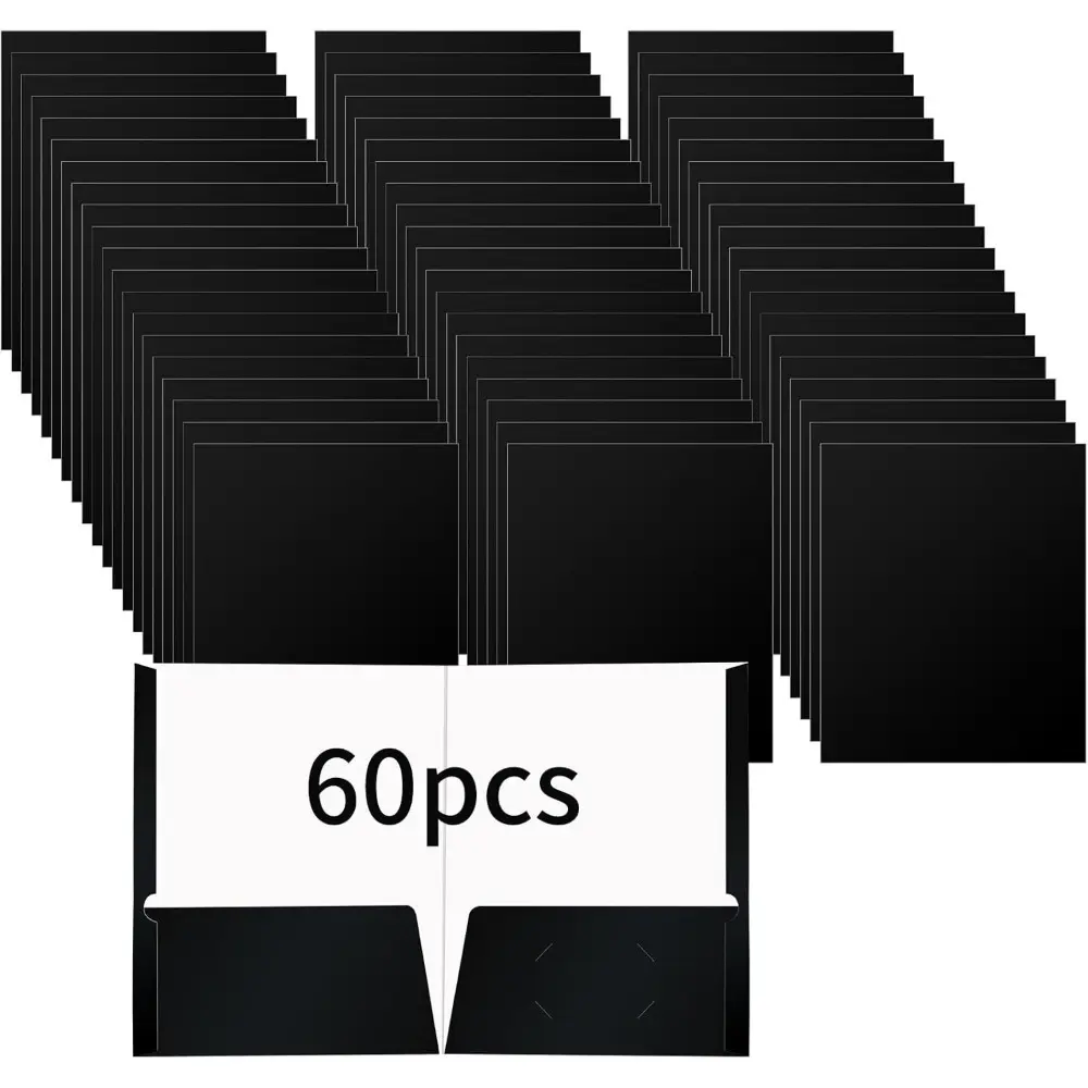 60 Pack 2 Pocket Glossy Paper Folders for Letter Size Papers in Glossy Laminated Bulk Presentation Portfolio Folders for Office, School, Teacher (Black)