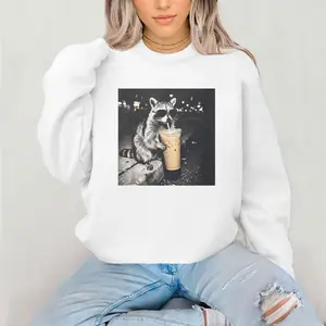 Funny Animal Meme Tee, Raccoon Drinking Iced Coffee Hoodie, Unisex Sweater Pullover Tee, Coffee Lover Raccoon Shirt