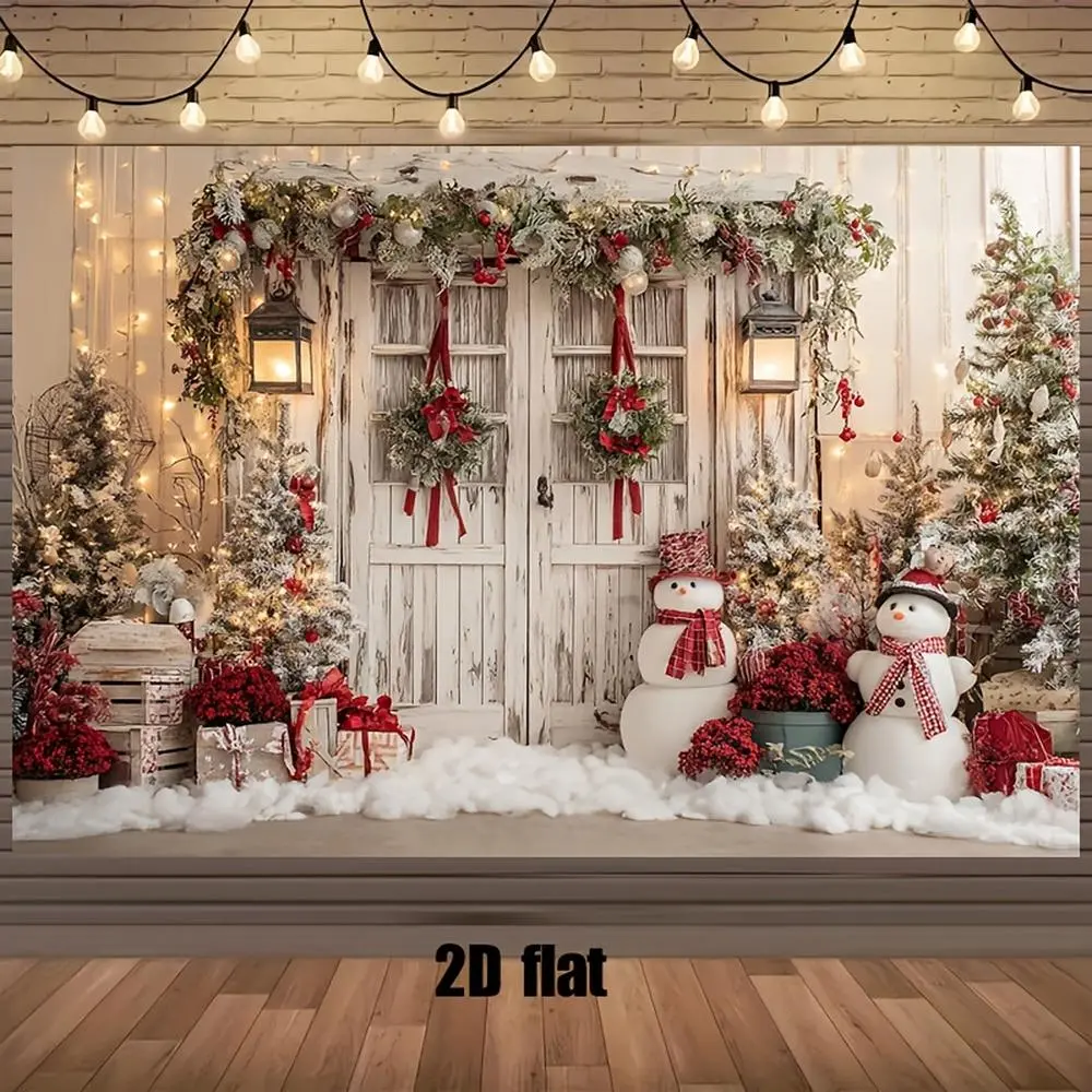 1pc 2D Flat Polyester Christmas Party Decoration Hanging Banner - Snowman,Pine Trees,Garland Accents - Electricity-Required - Easy-Hang Adhesive Strips - Durable - Indoor/Outdoor Photo Booth Backdrop Decor