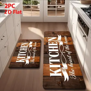 2/3pcs Soft Flannel Kitchen Mat Set, Non-Slip Bottom, Absorbent, Rustic Vintage Style, Perfect for Bathroom, Laundry Room, Hallway, Farmhouse Kitchen Rugs, Kitchen Floor Mat