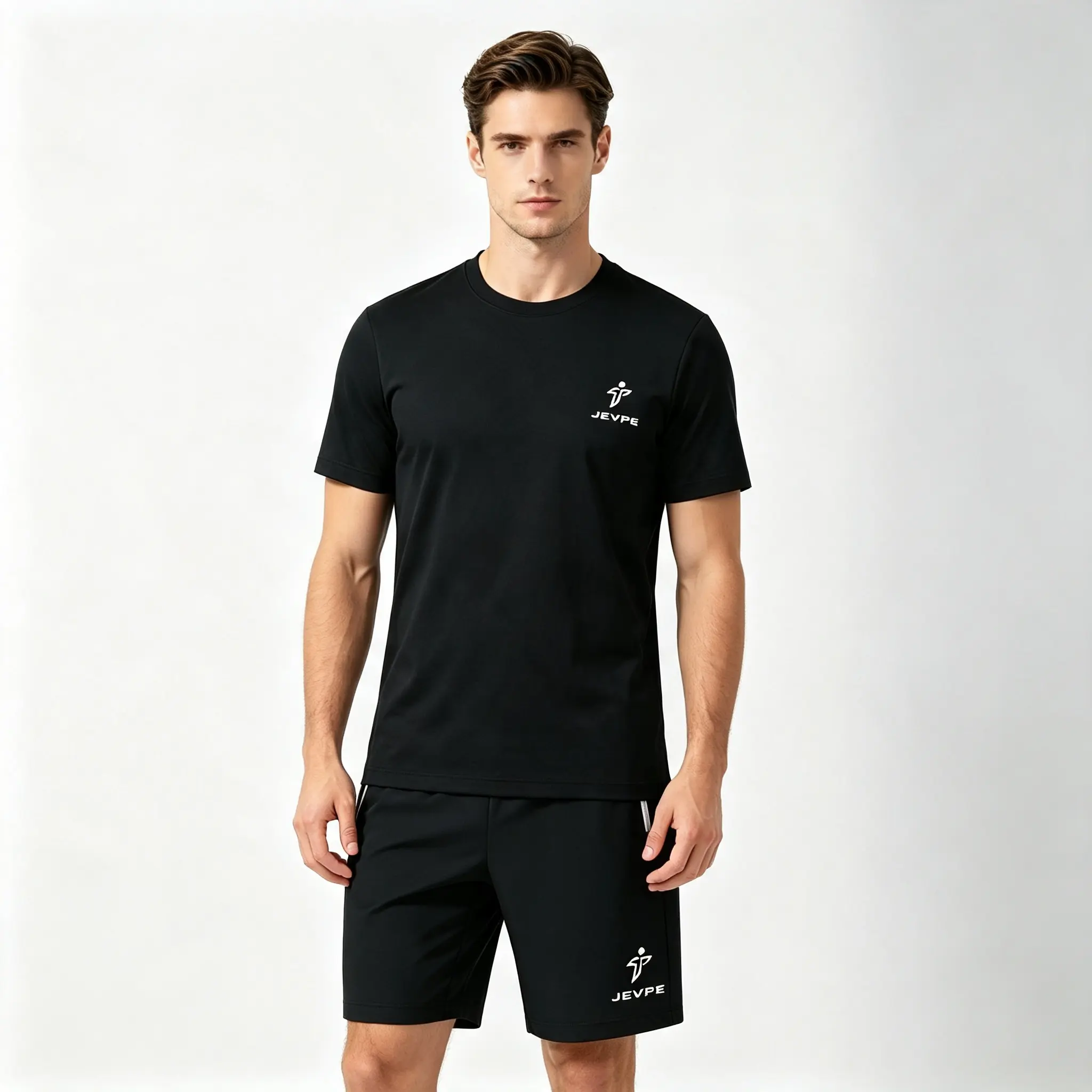 JEVPE Men's 2-Piece Summer Outfit Set – Quality Comfort Short Sleeve Crewneck T-Shirt & Track Shorts with Zipper Pockets, Breathable Lightweight Casual Wear for Gym, Running, Travel, Daily Wear & Street Style
