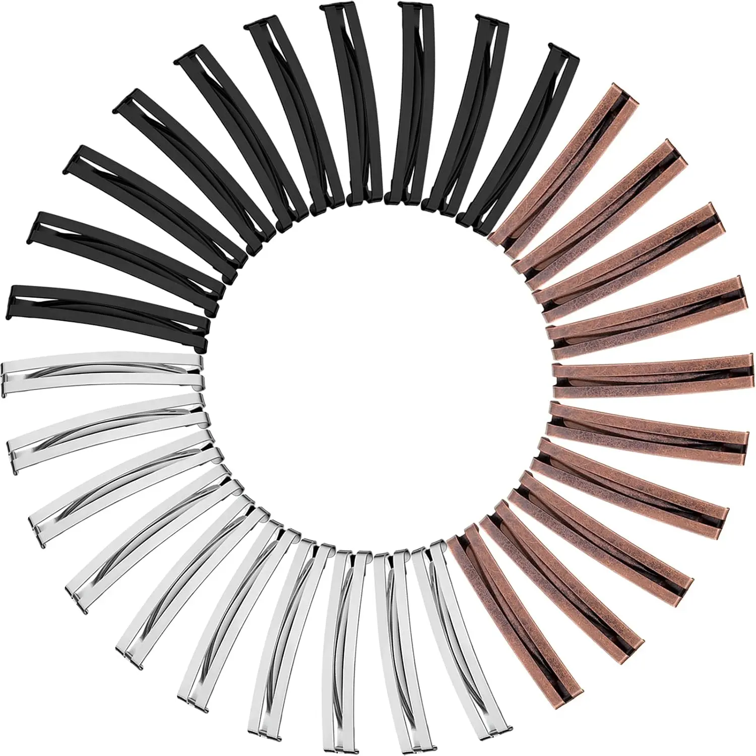30 count Open Center Metal Barrettes Anti-slip Metal Hair Clip for Thin Hair Women and Girls, No Slip Barrettes Assorted Colors(Open Center Barrette,Black, , Brown)