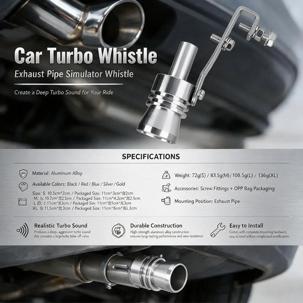 Universal Turbo Sound Whistle Exhaust Tip - Car Roar Maker Blow Off Valve Simulator Aluminum Alloy Exhaust Whistle for Sport Car Sound Easy Install