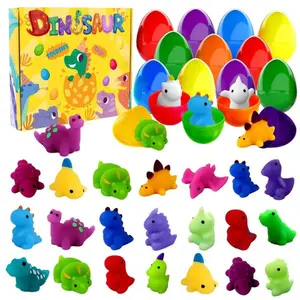24PCS Dinosaur Squishy Toys – Pre-Filled Kawaii Mochi Squishies, Stress Relief Easter Eggs for Kids, Easter Basket Stuffers, Party Favors & Easter Gift