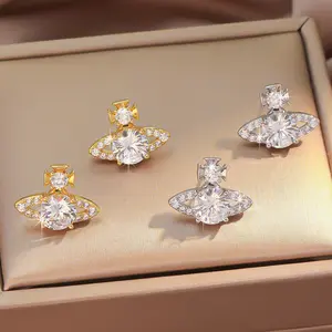 Chic Saturn - Shaped Crystal Stud Earrings Sparkling Unique Design Posting Earrings For Women Elegant Date Jewelry