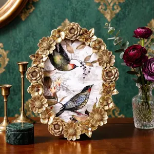 European Style Floral Pattern Frame, Resin Hand-Painted Oval Photo Display, Home Decor, Wedding, Birthday, Holiday Decoration