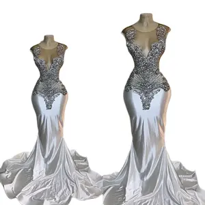 White rhinestone prom dress