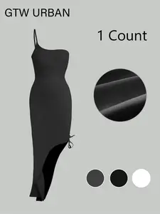 Women's Solid Color Cami Dress, Casual Sleeveless Bodycon Dress for Summer, Ladies Clothes for Beach Holiday