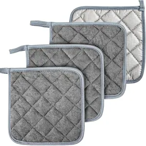 Pot Holders for Kitchen - 4 PCS Cotton Pot Holder Set Hot Pads for Kitchen and Dining Essentials Decor and Accessories Gray 7 Inch Terry Cloth for Oven Cooking Baking Pans Bakeware Square
