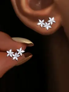 Elegant Silver Color Zircon Flower Stud Earrings for Women, Perfect Party Jewelry Gift, Sweet Style Accessories for Her