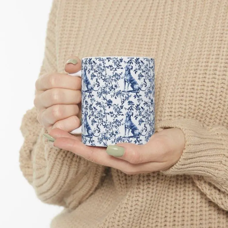 [Sale off up to 50%] Weimaraner French Blue Toile De Jouy Mug, Weimaraner mom gift, Weimaraner lover, Weimaraner Gift, 11oz & 15oz ceramic mug