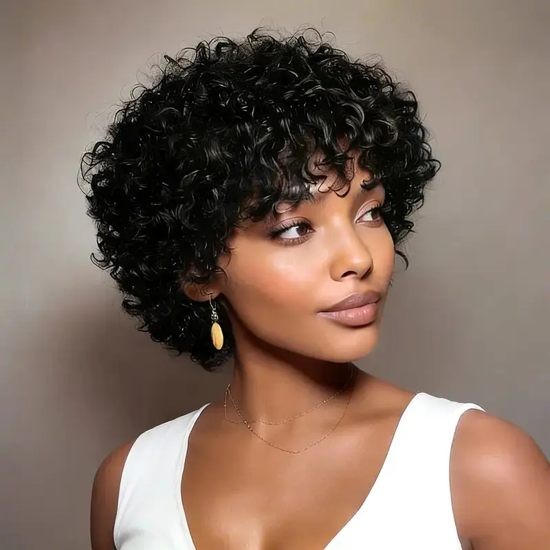 026 Pixie Cut Wig for Black Women Short Bomb Curly Wigs Brazilian Virgin Human Hair Short Curly Pixie Wigs Pixie Cut Layered Wig Natural Black Short Wigs for Black Women#TikTokShopHolidayHaul