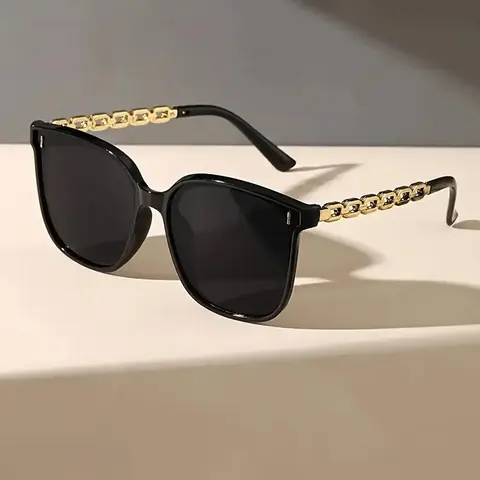 Women's Fashion Chain Decor Square Frame Sunglasses, Trendy Casual Sunglasses for Everyday Use, Fashion Accessories for Outdoor Activities