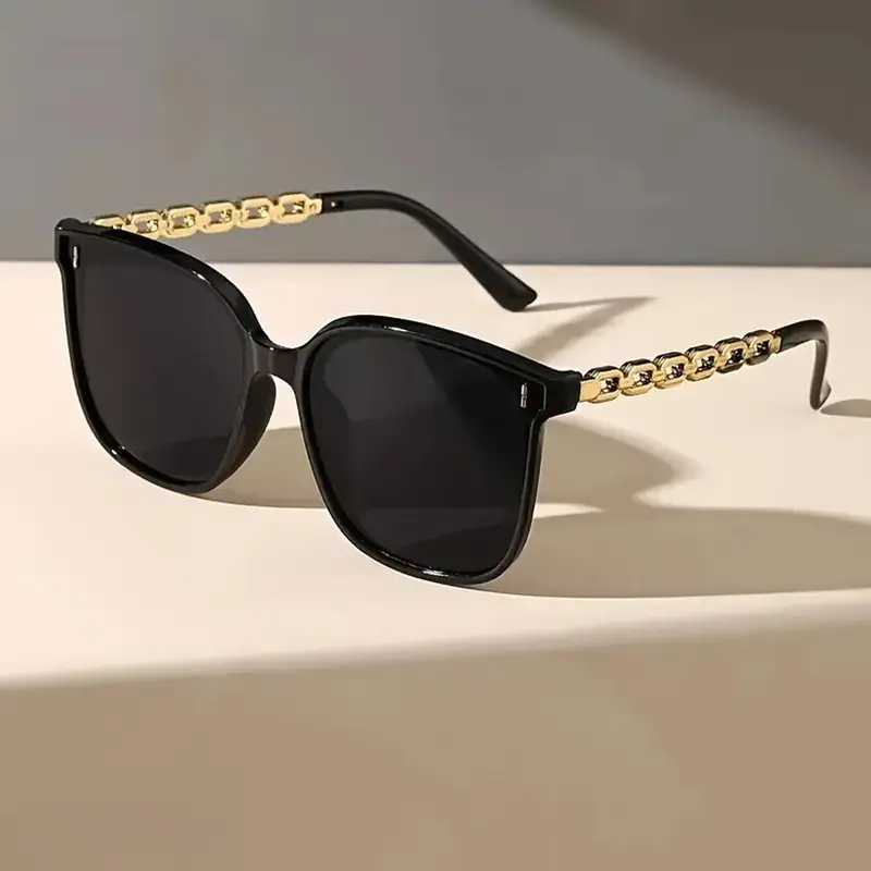 Women's Fashion Chain Decor Square Frame Sunglasses, Trendy Casual Sunglasses for Everyday Use, Fashion Accessories for Outdoor Activities