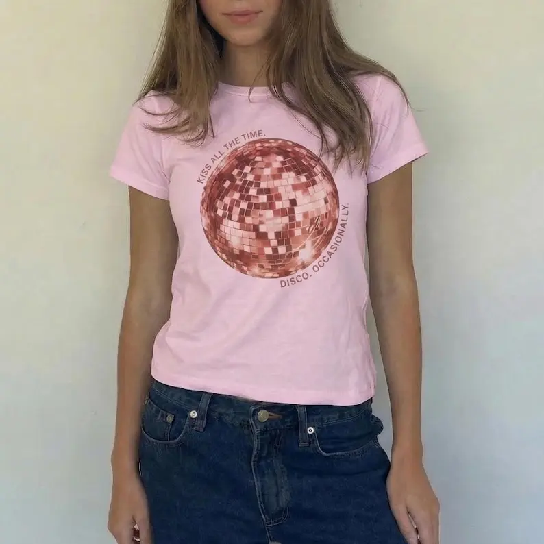Harry Styles Kiss All The Time Disco Occasionally Disco Ball Graphic Baby Tee, Retro Y2K Concert Top, HS Tour Vintage TBaby Tee
