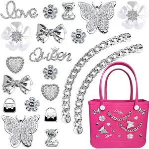 Caojie Bag Charms for Bogg Bag,Pearls,Butterfly Flowers and Chain for Bogg Bag Accessories Charms(20 pcs)