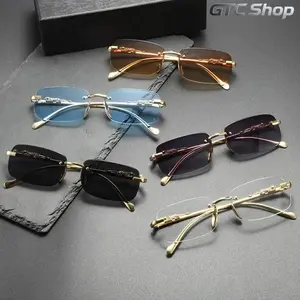 2026 New Trendy Rimless Square Sunglasses for Men & Women, Rectangle Frameless Metal Temple Eyewear, Retro Fashion Casual Shades for Daily Streetwear Outdoor Wear