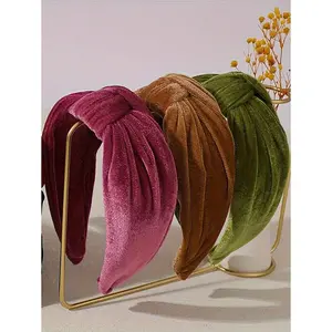 Vintage Velvet Knotted Wide Headbands Multicolor Fabric Twisted Pearls Design Women's Casual Hair Accessories Air Hoop Headbands For Women