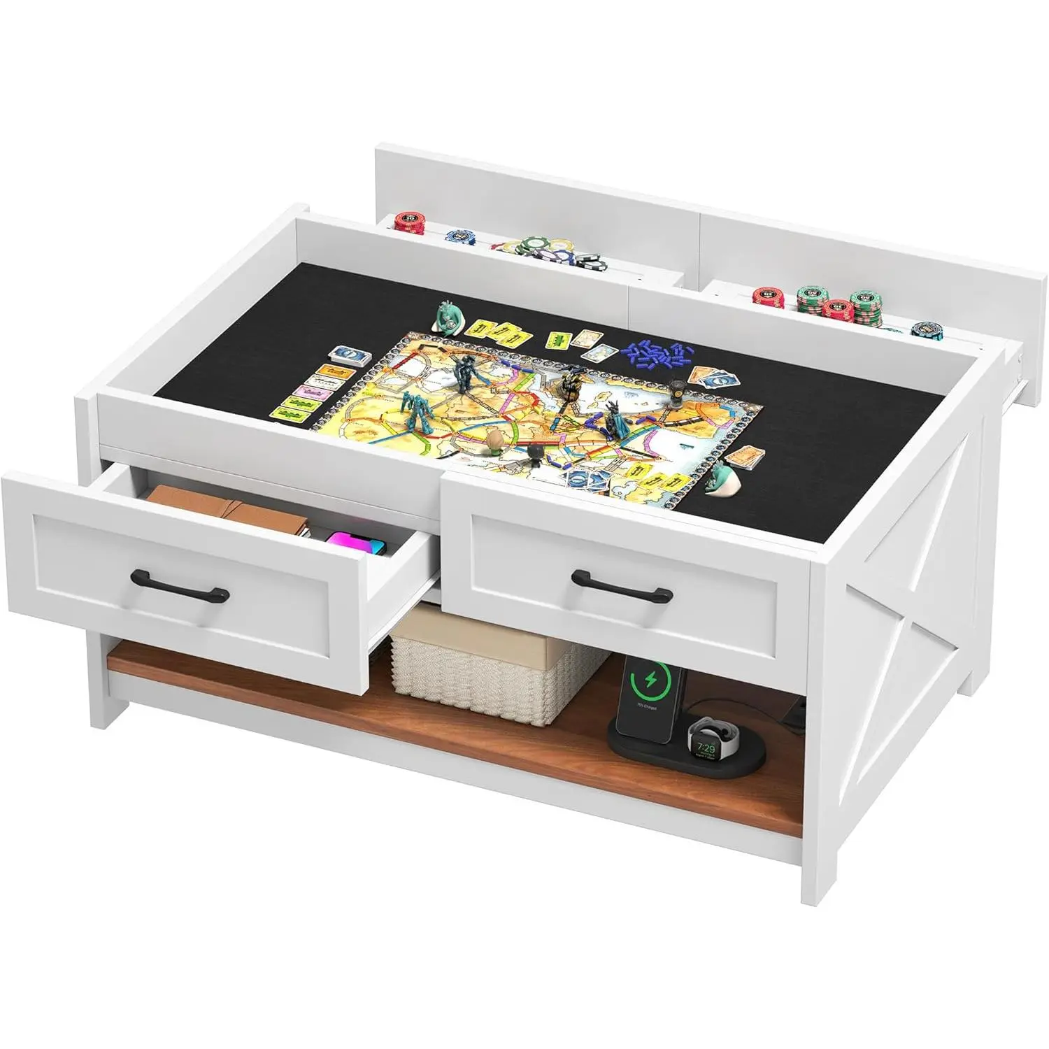 DWVO Farmhouse Board Game Coffee Table: 3-in-1 Puzzle Living Room