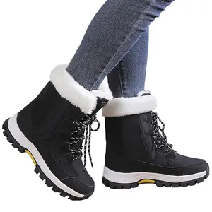 1 Pair Black Womens Winter Snow Boots Waterproof Shoes Walking Comfortable Hiking Tennis Booties Furry Mid Calf Warm Lightweight