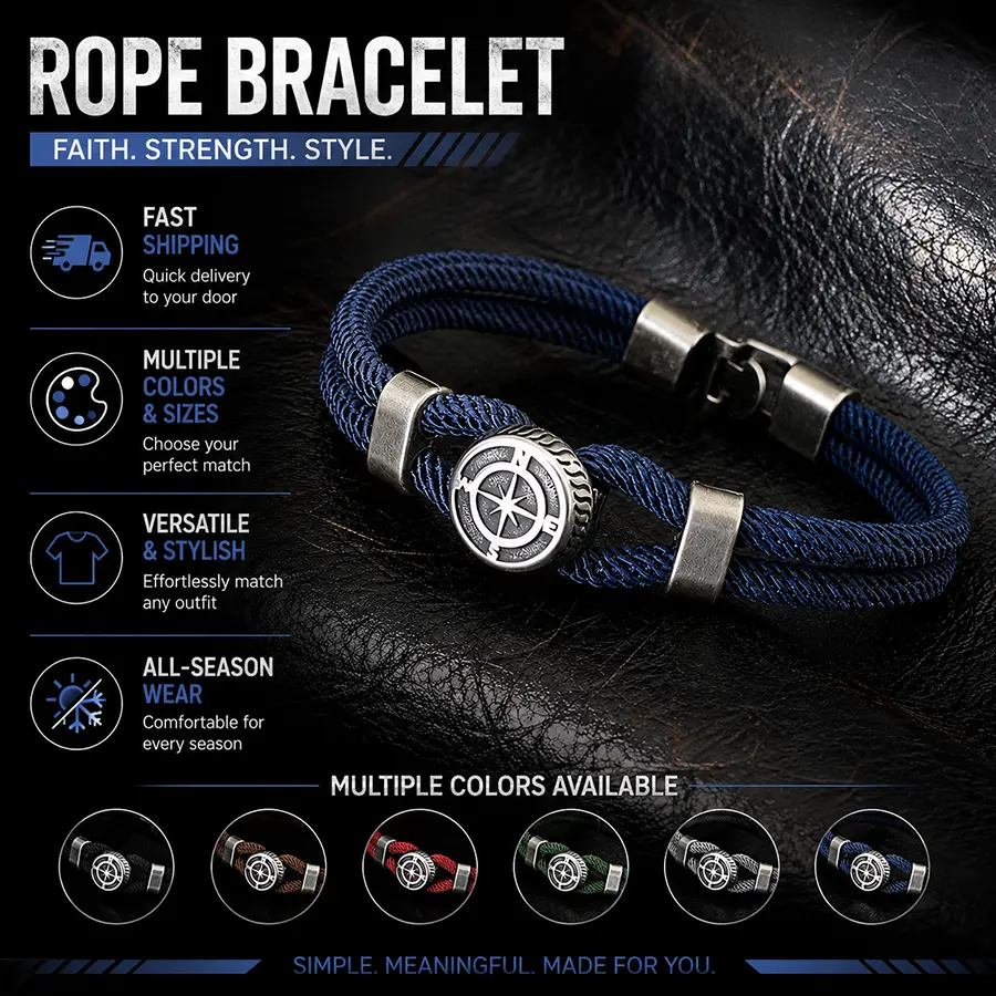 FASHION4U - New Compass Bracelet Man Viking Nautical Rope Braslet Bangle Handmade Weaven Surfer Accessories Hombre Marine String Braclet