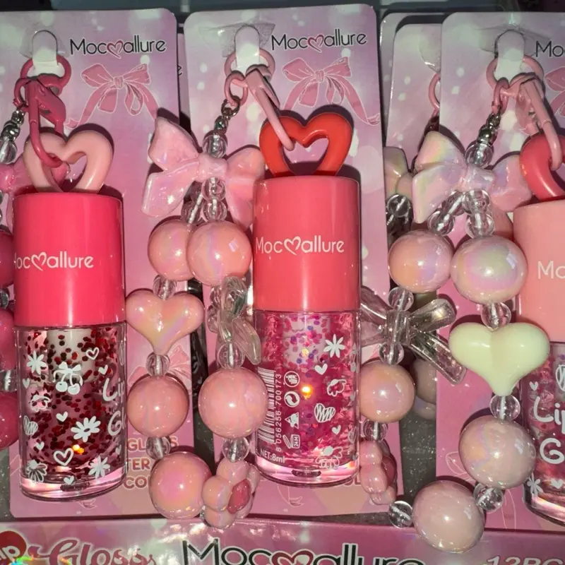 Glittery Lip Gloss Bracelet for Kids and Women Makeup with Heart and Bow Charms Pink & White Beads fruity gloss glossy super glossy glass Stay lipgloss vendor forever