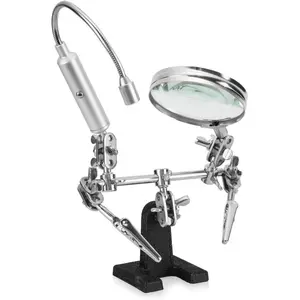 - Helping Hand Magnifier Glass Stand with Flexible Neck LED Flashlight & Alligator Clips - 3X Magnifying Lens, Perfect for Soldering, Crafting & Inspecting Micro Objects