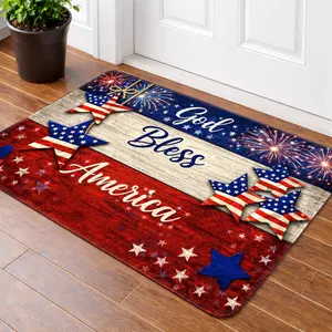 American Style 'God Bless America' Themed Floor Mat High-Quality Rubber Material Durable Easy to Clean Machine Washable Suitable for Living Room Bedroom Entrance Adds Festive Atmosphere Essential