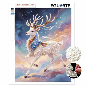 DIY Pearl Painting Kit, Running Deer Theme Wall Art, Home Decor Mosaic Cross Stitch Set, Pearl Puzzle Gift for Friends