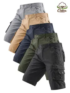 2-pack Men’s summer cotton multi-functional cargo shorts with large pockets, available in multiple colors, breathable soft fabric, suitable for outdoor hiking, mountaineering, and camping.