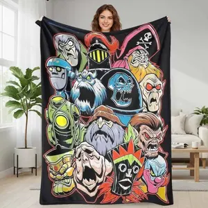 Colorful Cartoon Monster Characters Flannel Blanket  Retro Horror Villains Print Design  Soft Warm Cozy Lightweight Throw  Perfect for Bedroom  Living Room  Sofa  Halloween Party  Gift  Movie Night  Home Decoration Use  Warm Haven Textiles
