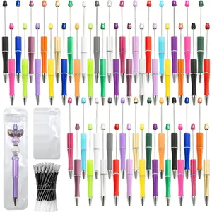 150 Pieces DIY Beadable Pen Kit - 50 Plastic Ballpoint Pens with Refills & Bags, Beads Not Included, School Supplies Office Accessories Craft Gifts for Students & Teachers Multicolor