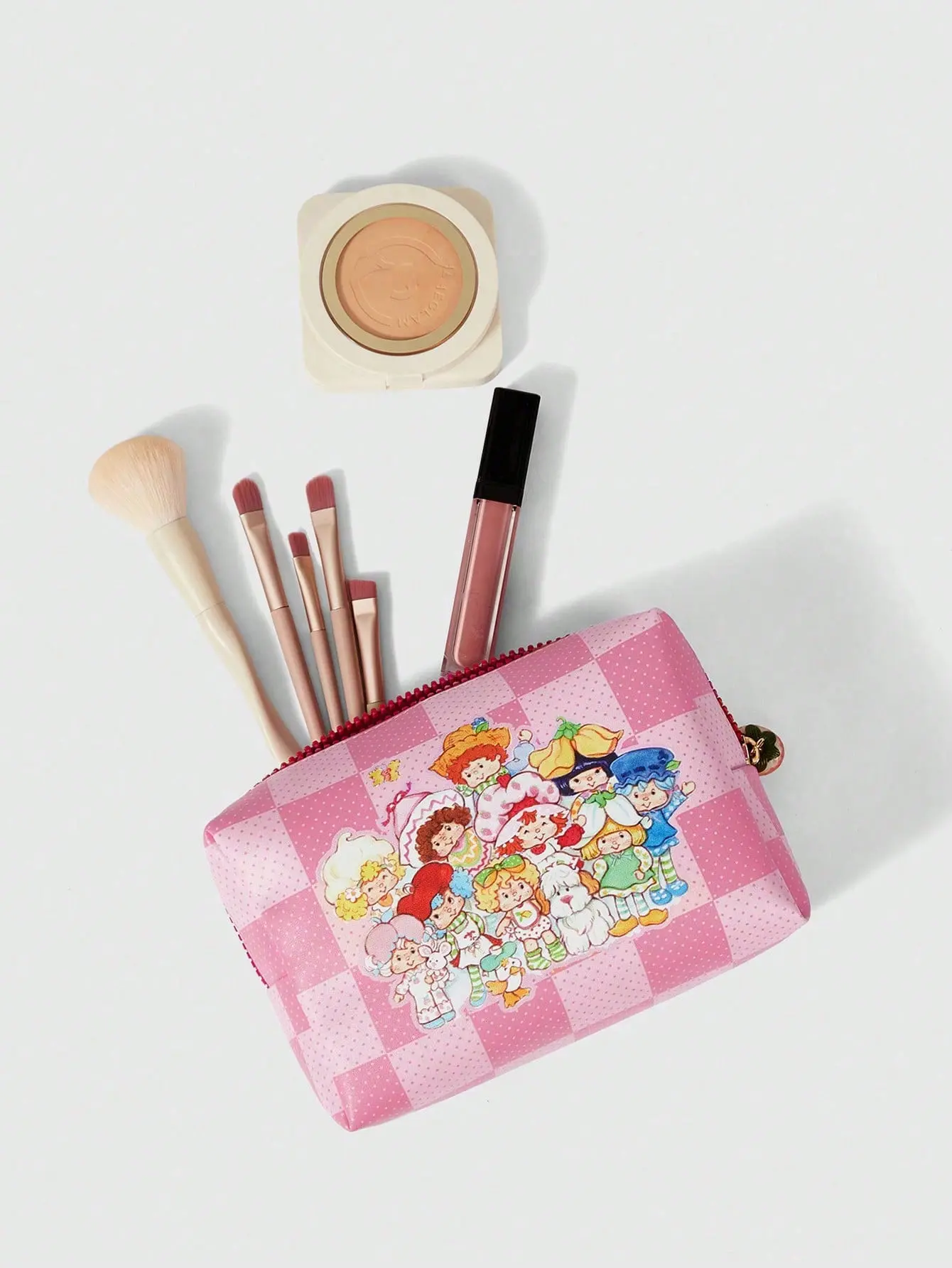 Strawberry Shortcake PVC Makeup Storage Bag - Cute Strawberry Pendant Zipper Pouch, Functional Daily Cosmetic Organizer