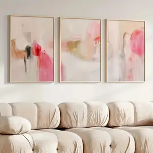 3 Pieces/set of Optional Wooden Frame, Abstract Design Plant Flowers Pink Hydrangea Print Canvas Poster, Bohemian Style Modern Retro Home Decor, Living Room Bedroom Frameless Art