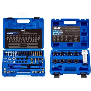 48 Piece Thread Chaser Set with 22 Taps 24 Dies 2 Thread Files & 10pc Axle Spindle Threading Set with 8 Dies 1-1/16" Extension Bar, Bundle