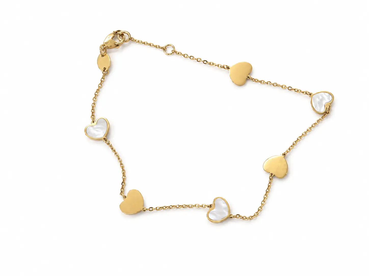 14K Gold White Heart Station Bracelet