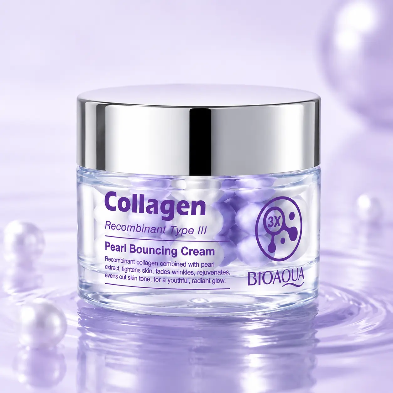 Collagen Pearl Bouncing Cream with Pearl Extract, Niacinamide & Hyaluronic Acid, Lightweight Hydrating Face Moisturizer for Soft Glowing Skin，for Women with Dry, Normal & Combination Skin