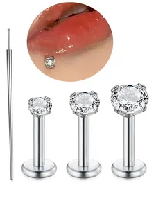 Stainless Steel Lip Bar Labret Rings, Tragus Piercing Internally Threaded Nose Stud, Flat Back CZ Silver Gold Cartlage Earrings, Stainless Steel Conch Helix Piercing Tragus Medusa Madonna Jewellery, Labret Studs Replacement, Vertical Labret Jewelry