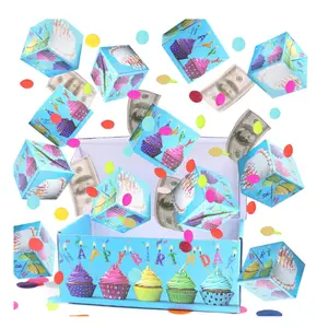Explosion Gift Box with Confetti for Birthday – DIY Money Holder Box (No Cash Included) – Blue Party Gift Box