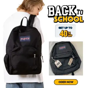 JanSport One Backpacks Bagschool - Durable, Lightweight Bookbag with 1 Main Compartment, Front Utility Pocket with Built-in Organizer - Unisex Backpack (Black) - Back to School