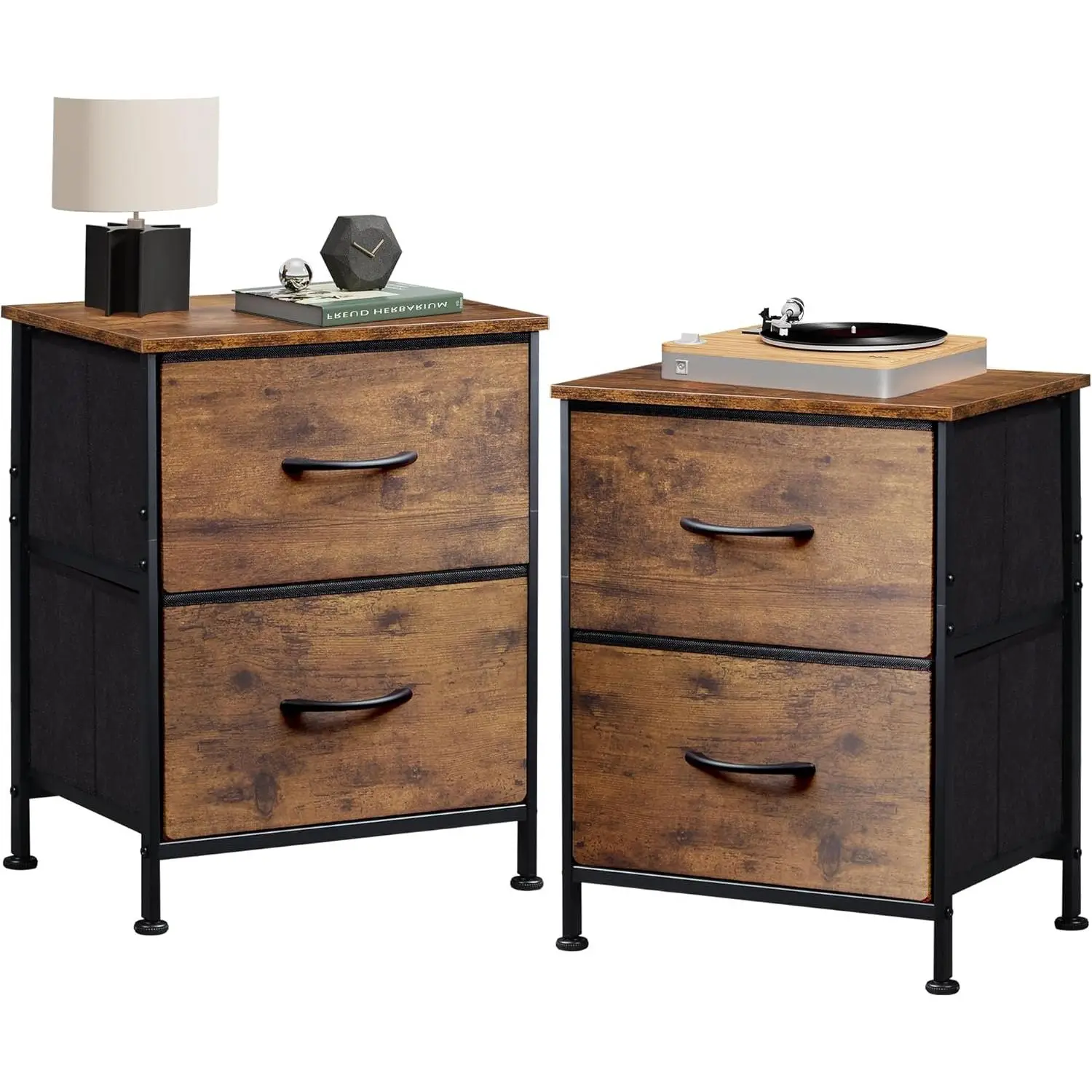 WLIVE Minimal 2-Drawer Nightstand Set of 2 - Lightweight & Multi-Functional Cabinet for Bedroom/Dorm Side Table Dresser Wooden Tabletop