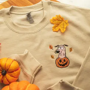 Courage the Cowardly Dog Custom Embroidered Crewneck Sweatshirt, Courage Dog Embroidered Sweatshirt, Halloween Dog Embroidered Hoodie Ribbed