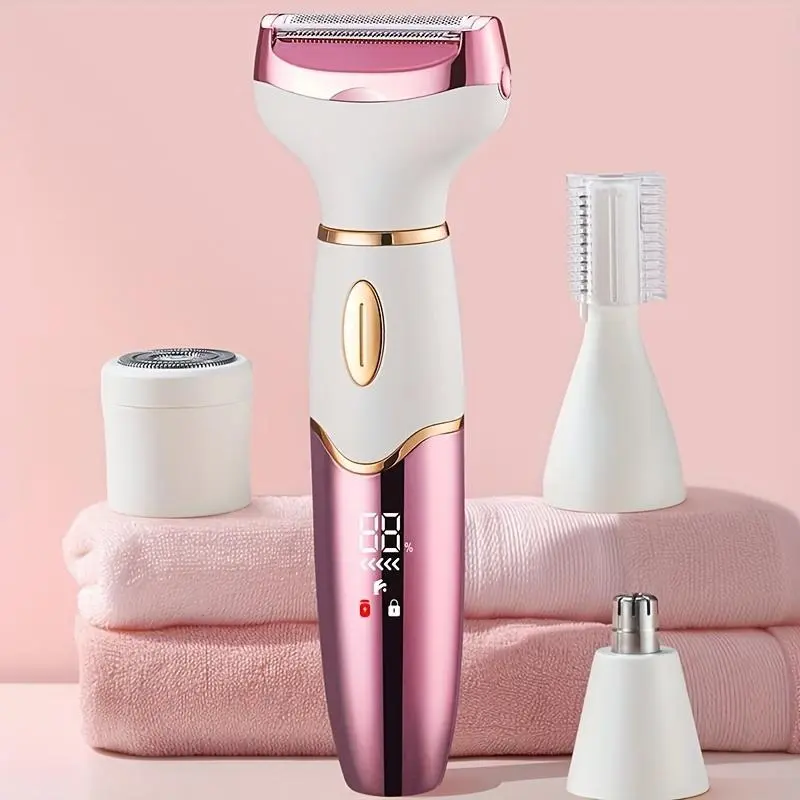 4In 1 Electric Lady Shaver, Body Facial Shaver, Body Hair Removal Epilator, Painless Cordless Trimmer Razor, Gifts For Women, Trim Face Body Pubic Hair