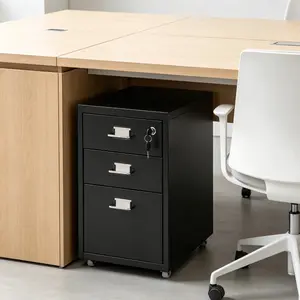 CNCEST 3-Drawer Vertical File Cabinet with Wheels & Lock, Black Cold-Rolled Steel Organizer - 16 Inch Lockable Document Storage for Home Office & Study