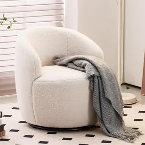 Swivel Barrel Chair, 360° Small Single Sofa Armchair Comfy Round Sofa Chair, Boucle Chairs Padded Armchair, Modern Round Accent Arm Chairs for Living Room Bedroom, Teddy Ivory
